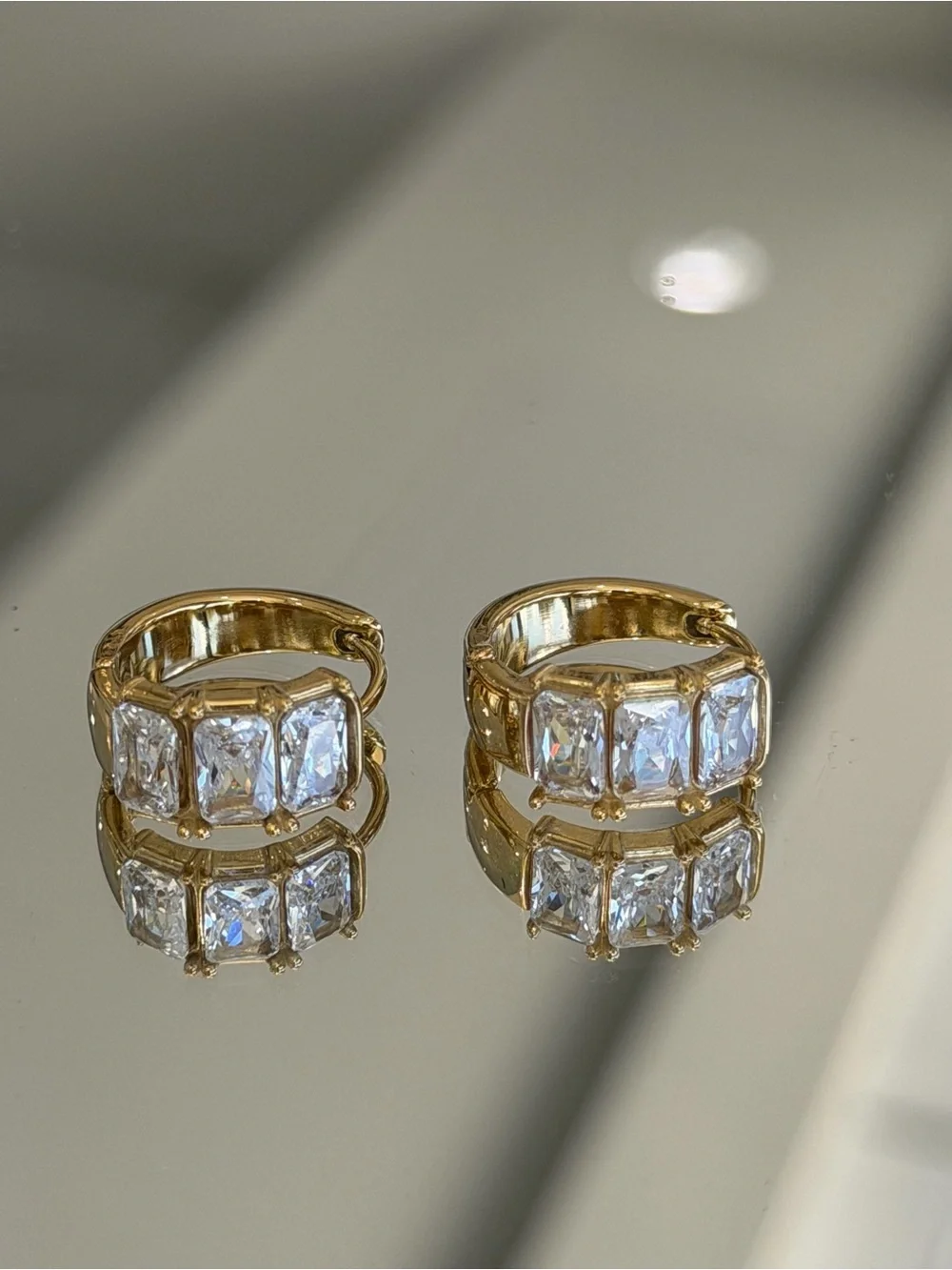 New Luxury Hypoallergenic Gold-Tone Crystal Huggie Hoop Earrings